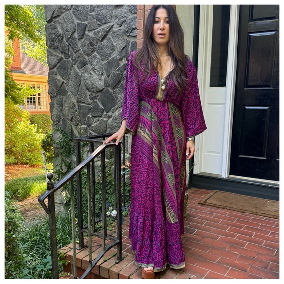 41 Beautiful Boho Silk Blend One of Kind Maxi Dress - Picture 7 of 7